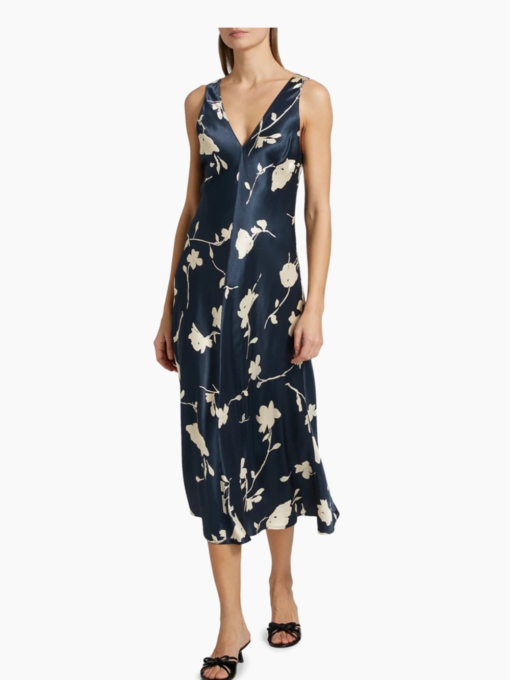 Rails Camellia Floral Satin Midi-Dress Size XXS black V-neck Sheath - Picture 3 of 7